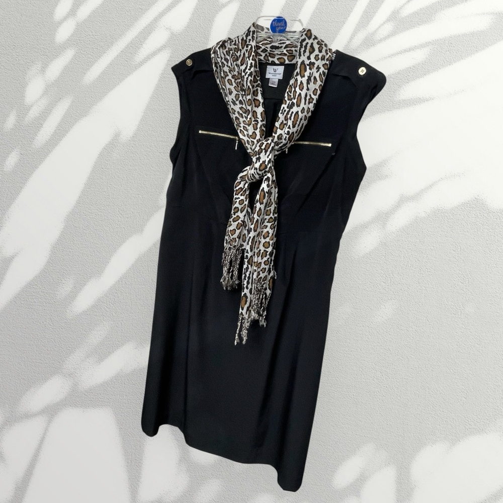 Worthington Black Dress ~ Added‎ Animal Print Scarf ~Sz 14 W~ Professional